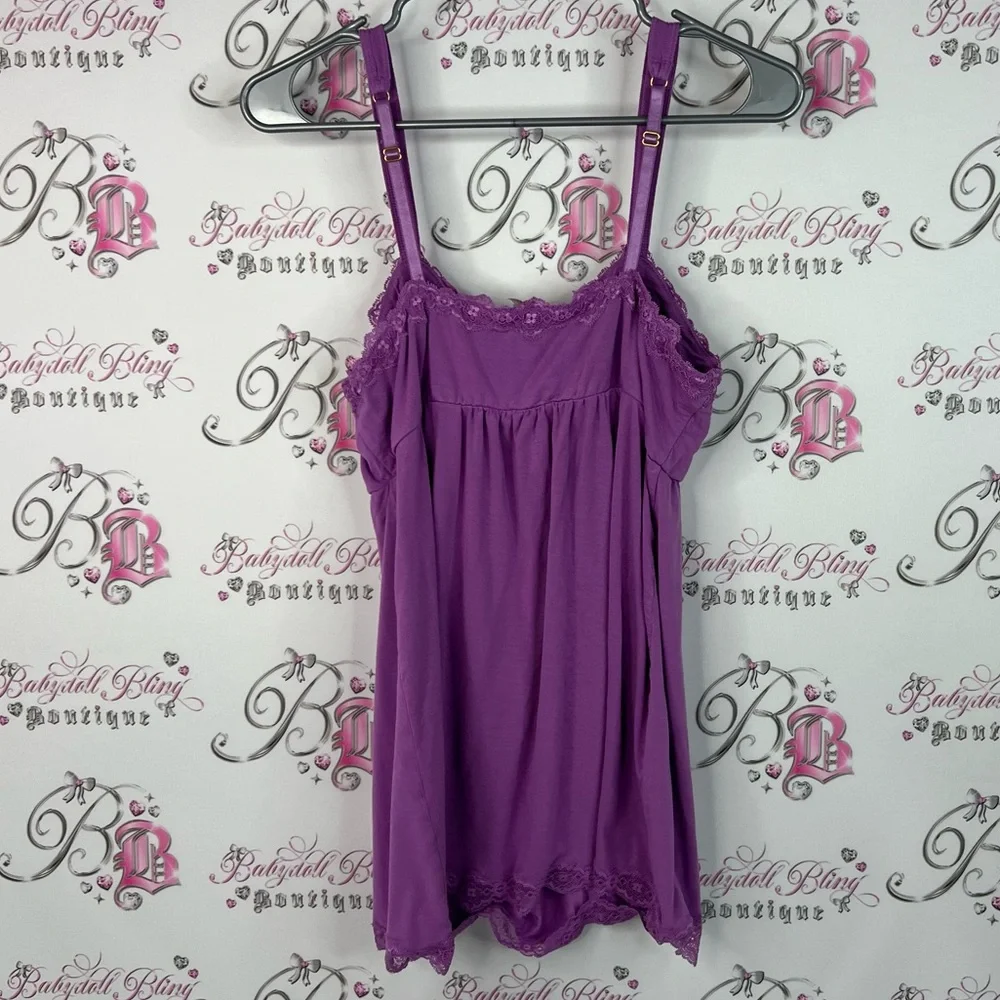 Soma tank top fairy hem asymmetrical lace cinch sexy Lavender Lace Trim Top - Picture 2 of 7